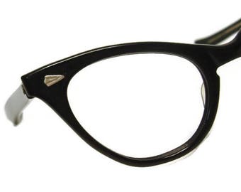 Vintage Black Winged Cateye Eyeglasses Eyewear Frame  Shelf #228