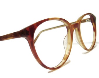 Vintage 80s Big Lens Red Tortoise Cateye Eyeglasses Eyewear Frame  Shelf #182