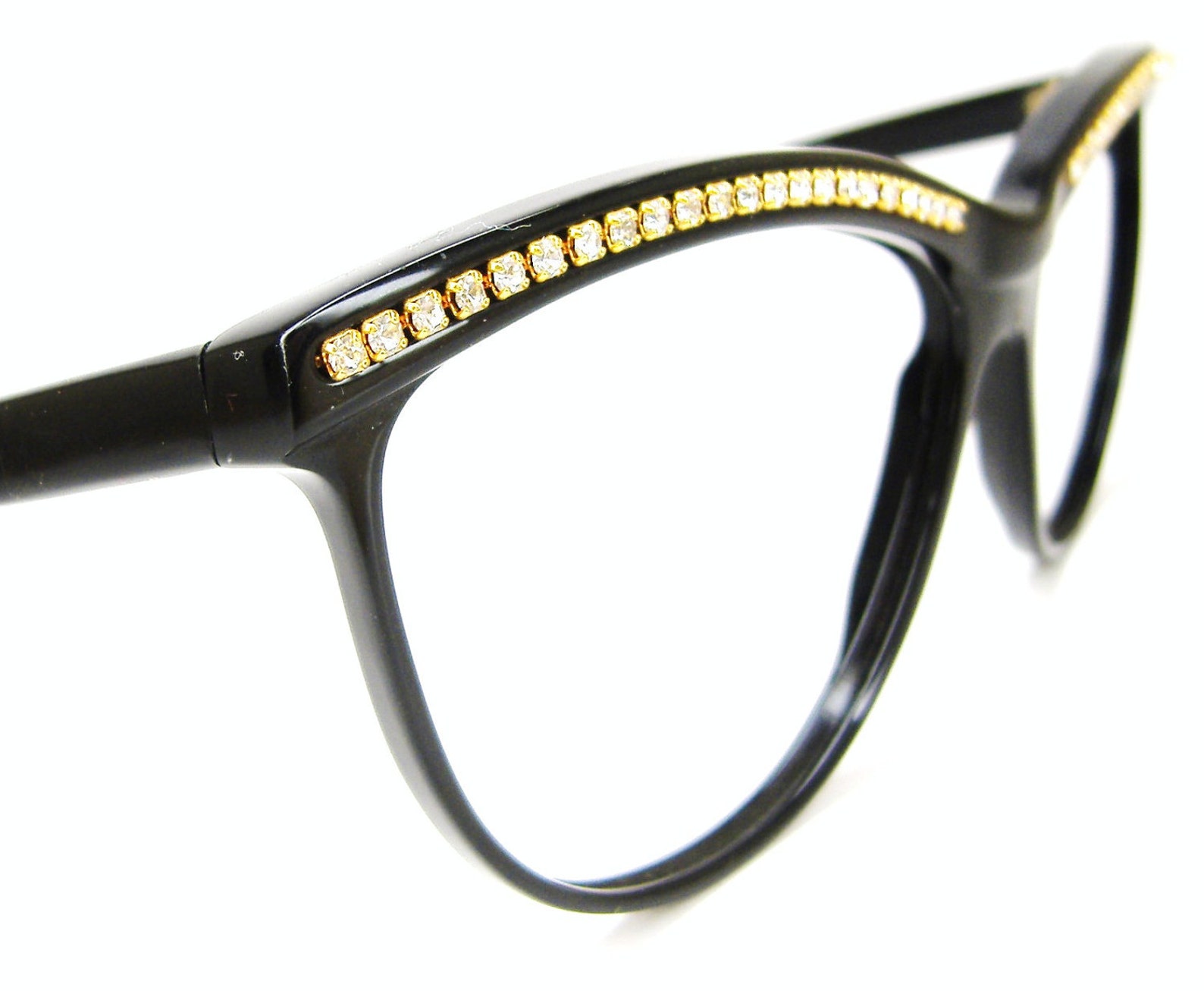 black glasses with rhinestones