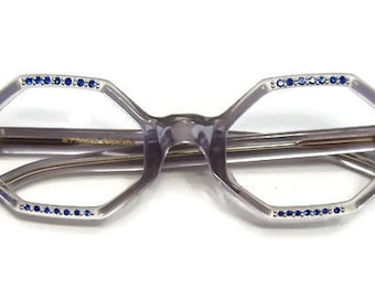 Vintage 60s Light Blue  Cateye Eyeglasses Eyewear With Blue Rhinestones Frame France  Shelf #286