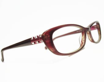 Vintage 70s Women's Burgany Cateye Eyeglasses Eyewear Frame France NOS  Shelf #211
