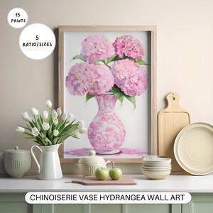 Hydrangea Painting, Coastal Cowgirl Wall Art, Chinoiserie Bedroom Wall Art Over The Bed, Chinoiserie Wall Art, Grandmillenial Art| Download