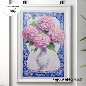 Hydrangea Art Prints, Blue Chinoiserie Hydrangea Print, Hydrangea Painting Chinoiserie Wall Art for bedroom wall art over the bed prints