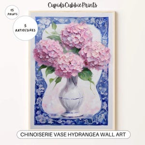 Preppy Classic Decor, Farmhouseprint , Hydrangea Painting, Chinoiserie bedroom wall art over the bed| Instant Digital Download