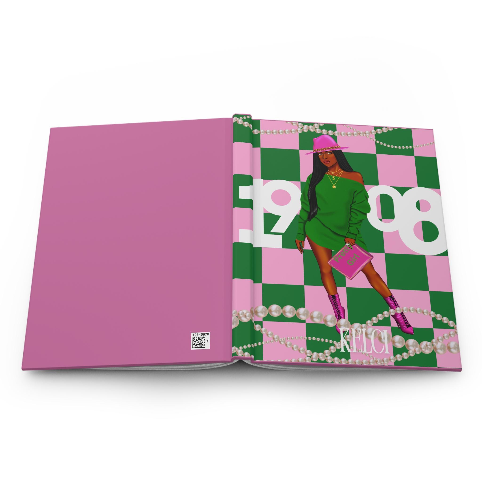 Custom Pink and Green Hardcover Journal,1908 Journal, Sorority Gift, Alpha Kappa Alpha Notebook, Probate Gift, AKA Journal, Greek Life Gift,