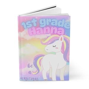 Unicorn-Themed Hardcover Journal for Kids, Personalized 1st Grade Notebook, Dreamy Unicorn Diary, School Supplies, Gift for Girls