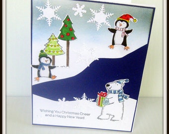 DIY Card Kit, Hand Stamped Cards, Holiday Cards, Christmas Cards, Merry Christmas Cards, Polar express Polar bear Artic wonderland