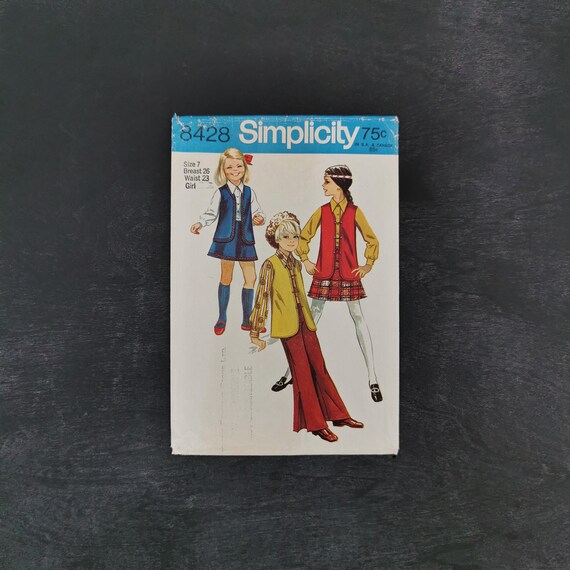 60s Simplicity Sewing Pattern 8428 Girls Vest Blouse Skirt and - Etsy