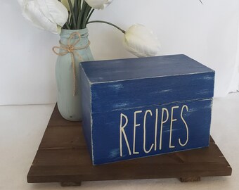 4 x 6 Recipe Box Wood Rustic, Personalized, Vintage style, Distressed, Wedding, Sanded, Farmhouse, Shabby Chic, Off White, Black, Blue, Red