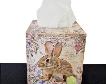 Flowers and Bunnie with colored Pom Poms wooden Rustic french cottage