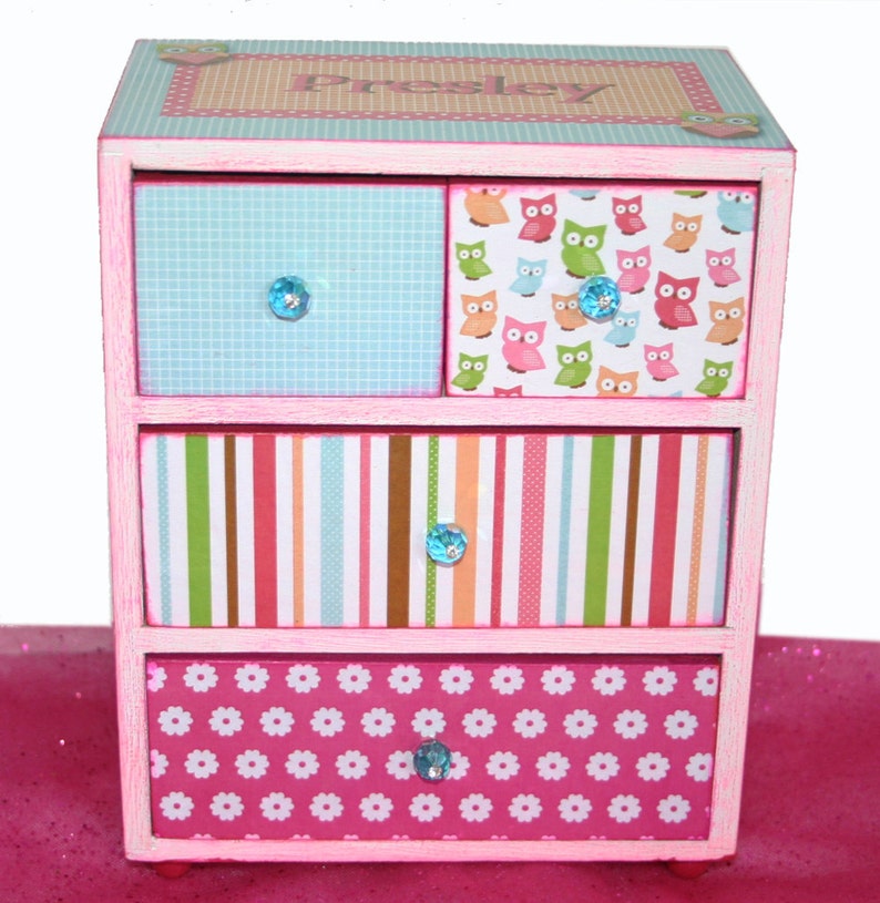 Jewelry Box Personalized Girl Cute Hoot Owl Hot Pink, Lime Green and Turquoise image 3