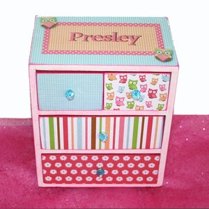 Jewelry Box Personalized Girl Cute Hoot Owl Hot Pink, Lime Green and Turquoise image 2