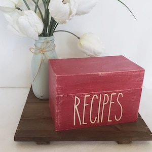 4 x 6 Recipe Box Wood Rustic, Personalized, Vintage style, Distressed, Wedding, Sanded, Farmhouse, Shabby Chic, Off White, Black, Blue, Red