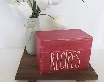 4 x 6 Recipe Box Wood Rustic, Personalized, Vintage style, Distressed, Wedding, Sanded, Farmhouse, Shabby Chic, Off White, Black, Blue, Red