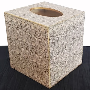 Italian Scroll Tissue Box Cover  4 wood sides with 24K gold edgings  Florentine