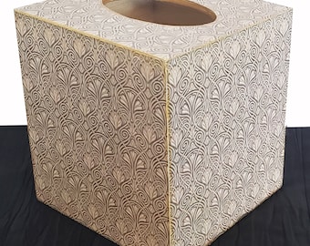 Italian Scroll Tissue Box Cover  4 wood sides with gold edgings