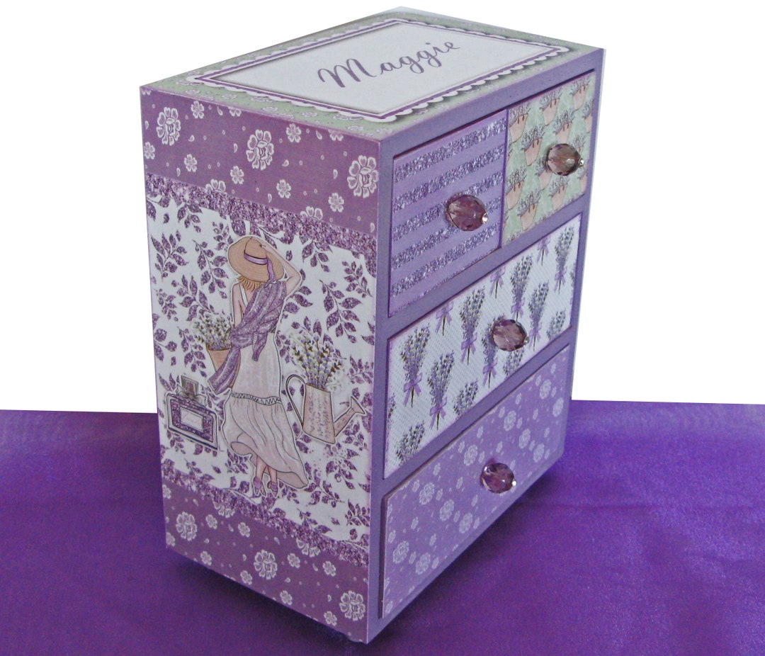Personalized Girls Wood Jewelry Box Lavender Garden Etsy