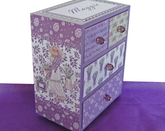 Personalized Girls Wood Jewelry Box Lavender Garden