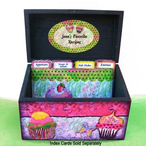 Recipe Box Personalized Wooden Hot Pink and Lime Green Cupcake Craze Anniversary, wedding, housewarming, newlywed, gift for her image 4