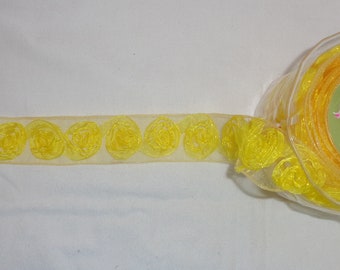 10 yards Yellow May Arts Ribbon 100% Nylon Rose Flowers Strip 1 1/2" wide