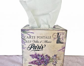 Boîte à mouchoirs en bois lavande de campagne française Paris