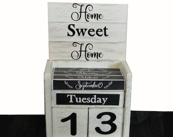 Personalized Block Perpetual Calendar Home Sweet Home, Initial and name, Teacher or Friend Name