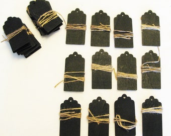 48  Black Wood Name Tag Blanks w burlap ties Unfinished  3 1/8 x 1.5 Christmas Rustic Jars Craft Wedding