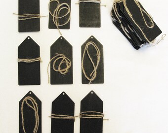 57 blancs d'étiquettes de nom en bois noir avec liens en toile de jute inachevés 4,5 x 2 bocaux rustiques de Noël artisanat mariage