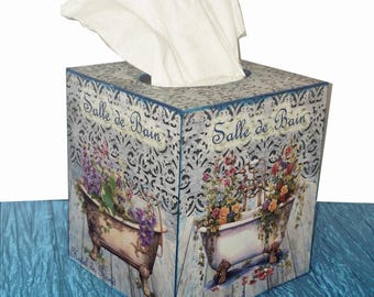 Boîte à mouchoirs en bois en bois : décoration florale de salle de bain victorienne minable