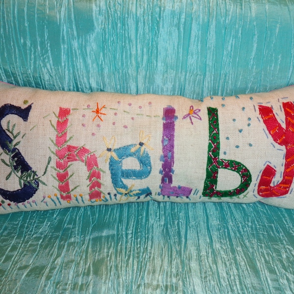 Decorative Personalized Embroidered Freehand Name Pillow Girl and Boy, Girls Room, Wild pattern, cotton embroidery