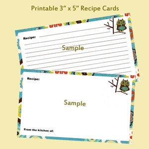 Recipe Card Printable & Editable Instant Download Personalized Woodcut Owl Coordinates with Woodcut Owl Recipe Box