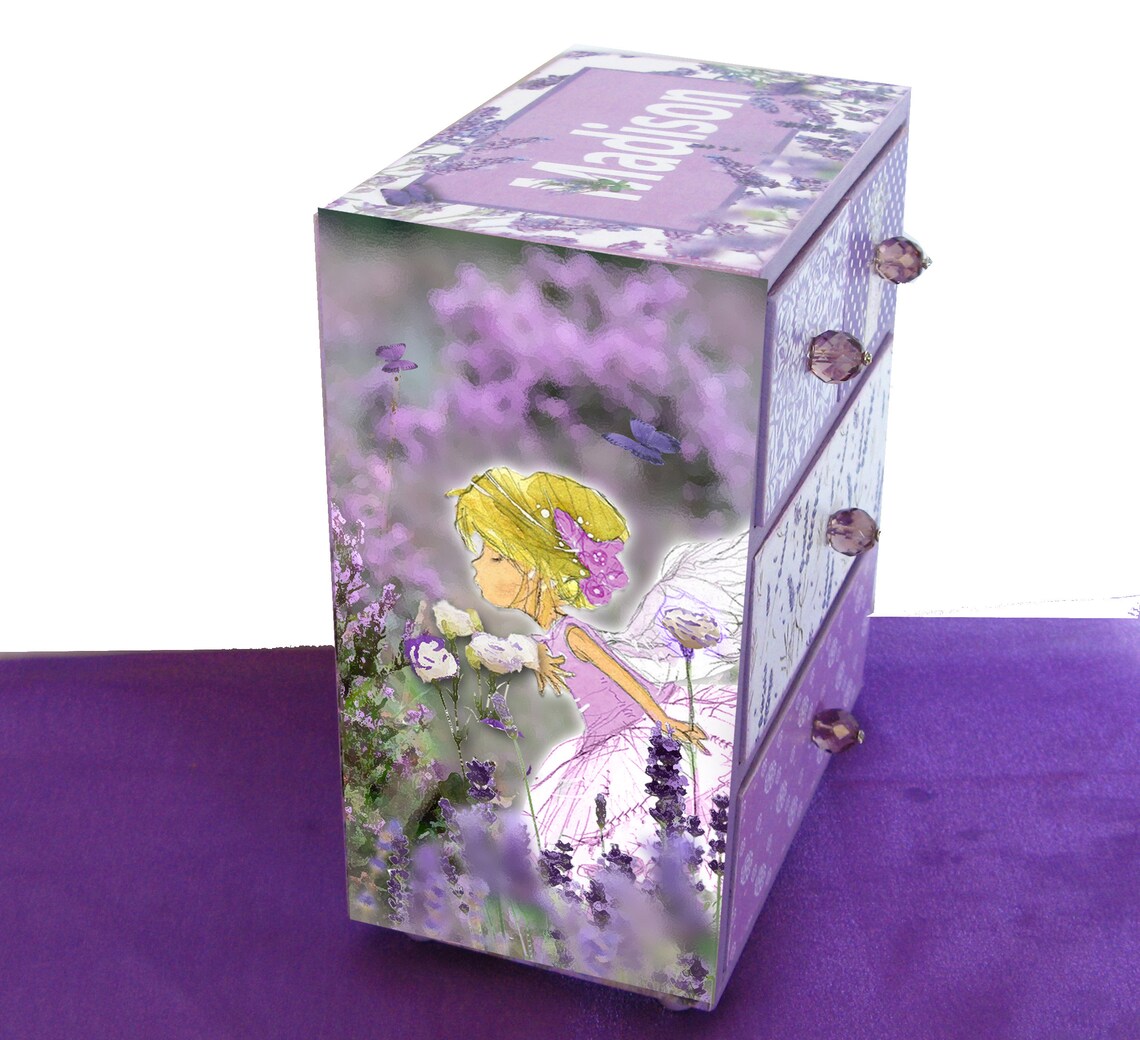 Personalized Girls Wood Jewelry Box Lavender or Etsy