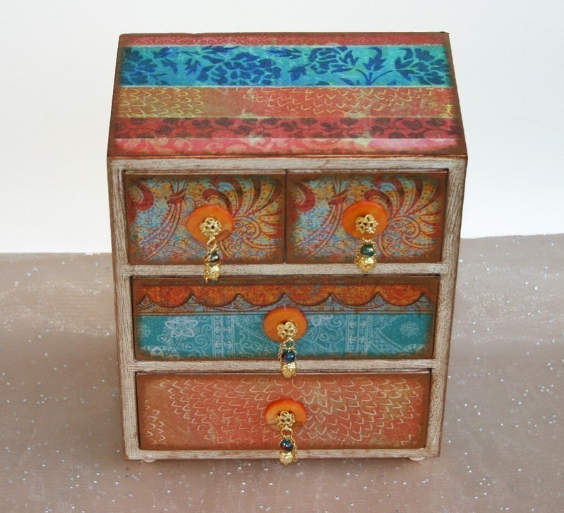Decorated Jewelry Box Moroccan Bazaar Orange and Turquoise Etsy