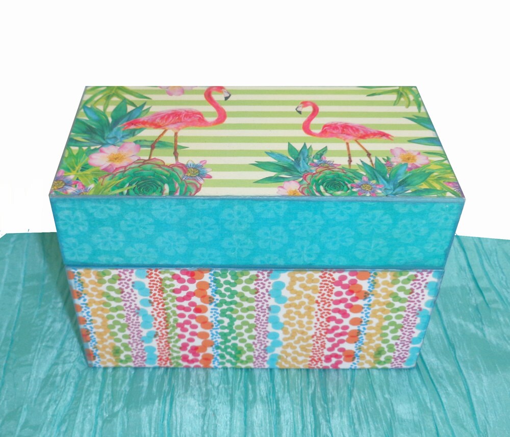 Recipe Box Wooden Personalized Tropical Flamingo Custom - Etsy