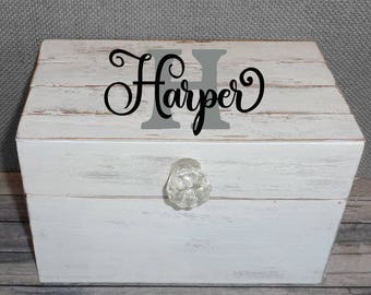 Personalized Recipe Box Shabby Chic Cottage Style with Shiplap wood lid Farmhouse