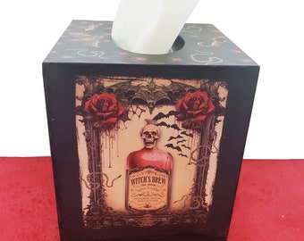 Halloween Gothic Tissue Box Cover Bats, snakes, potions, Dripping roses, skeltons, witchy, creepy, skull, mystic, celestial, occult,