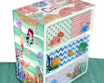 Boîte à bijoux personnalisée aquarelle sous la mer pour fille