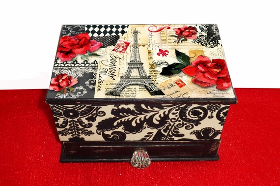 3 Tiered Jewelry Box Paris Personalized Organizer with mirror | Etsy