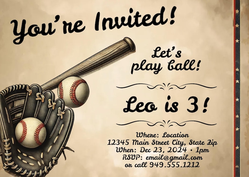 Birthday Invite - Vintage Baseball Theme - Etsy