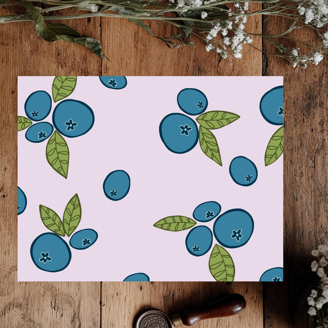 Blueberry Print Greeting Card, Any Occasion, Instant Digital Download ...