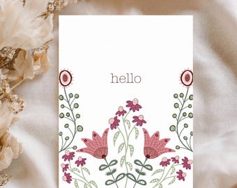 Printable Hello Wildflower Notecard, Instant Digital Download