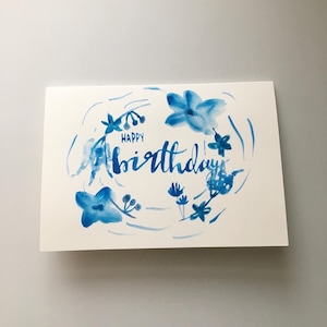 Tarjeta de felicitación de acuarela con sobre / Floral / Pintada a mano / Feliz cumpleaños, Gracias, Que te mejores pronto, Con simpatía, Hola /