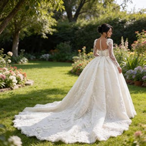 Lace Ball Gown Wedding Dress, Long Sleeve Floral Bridal Gown, Romantic ...