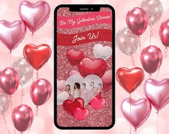 Digital Galentine's Video Invitation, Instant Download, Electronic Phone Invite, Evite, Editable Template, Red Pink, Valentine Photo Invite