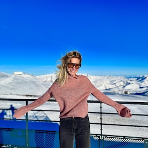 Pink & Blue Melange Mohair Sweater – Handmade Oversized Knit, Soft Turtleneck Pullover, Cozy Marled Knitwear, Winter Streetwear Fashion