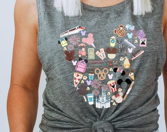 Camiseta sin mangas con la cabeza de Mickey Mouse de Disney Parks Icons, Disneyland, Main Street USA, Disney World Magic Kingdom, estilo vintage de Disney.