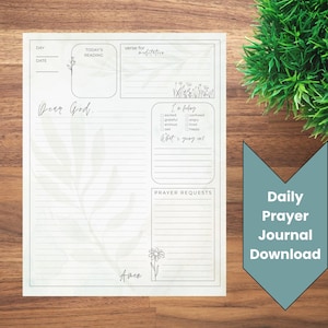 Daily Prayer Journal Printable | Devotional Worksheet | Bible Study Quiet Time Page | Reflection Worksheet | Minimalist Journal Template