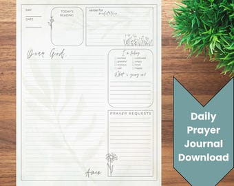 Digital Daily Prayer Worksheet, Minimalist Christian Devotional Journal, A4 Lined Botanical Printable, Bible Reading Diary