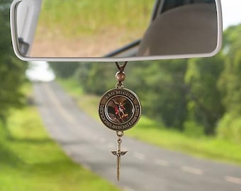 Saint Michael Rearview Mirror Charm – Catholic Car Hanging Ornament of Protection