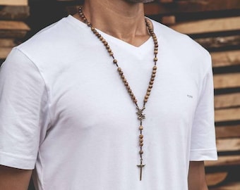 St Michael Rosary Necklace | Handmade Wood Prayer Beads